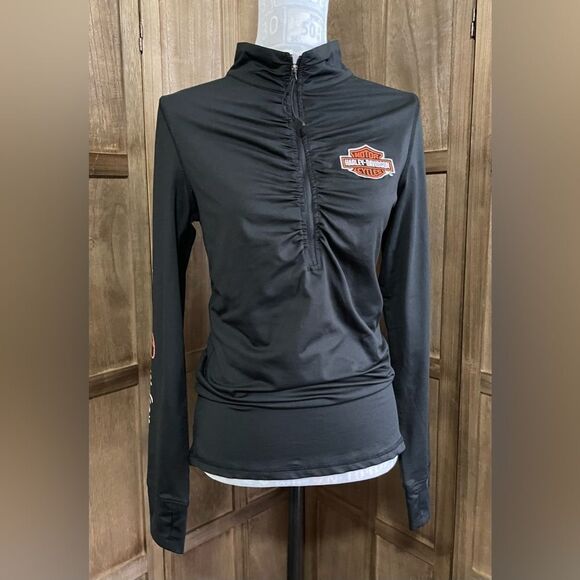 Harley-Davidson Tops - Harley Davidson Black Half Zip Blouse.